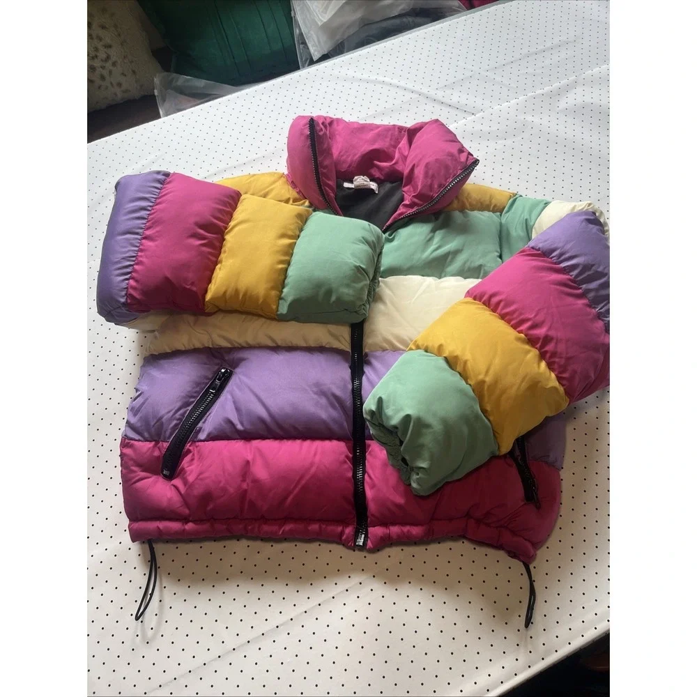 Glamorous Womens Size 8 Colorblock Puffer Jacket Y2K Ski Après Winter Coat